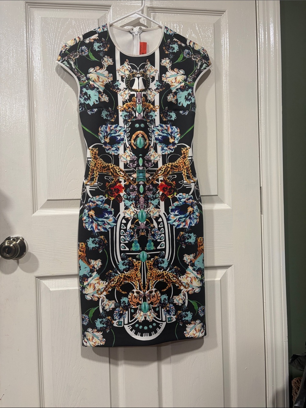 Floral & Jungle Print Sheath Dress in Black